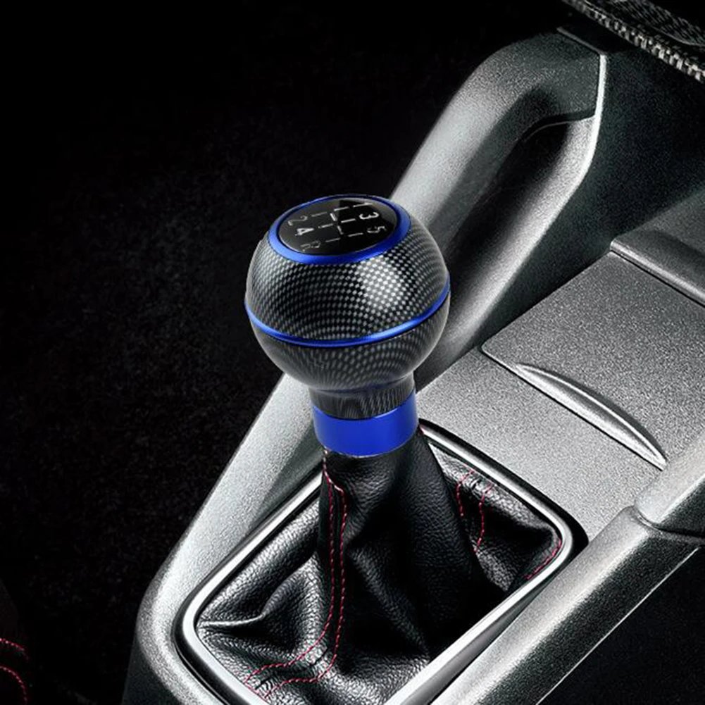 Blue 5Speed Universal Spherical Shift Head Knob Car Shift Knob Charcoal Fiber Pattern Shift Head Car Modification Accessories