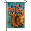 NGZ Cowboy Boots Poppy Bouquet Garden Flag 12x18 Inch Linen for Western jjp