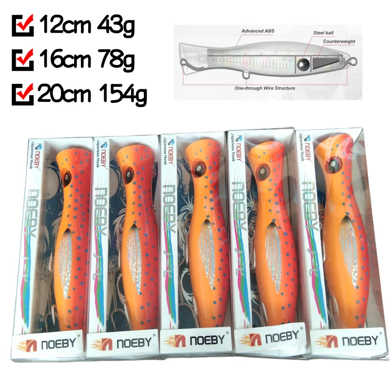 

2pcs 12cm43g 16cm78g 20cm154g Big game Popper Fishing Lures Topwater Wobbler Artificial Hard Bait for GT Saltwater Fishing Lure