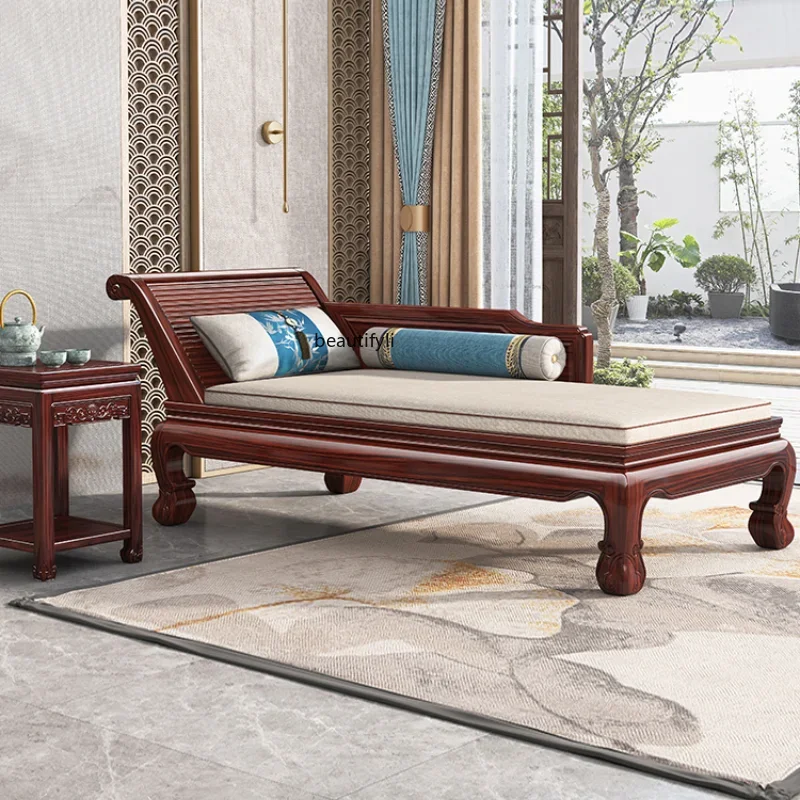 New Chinese Style Solid Wood Sandal Wood Recliner Bedroom Sofa Chaise Balcony Sofa Bed