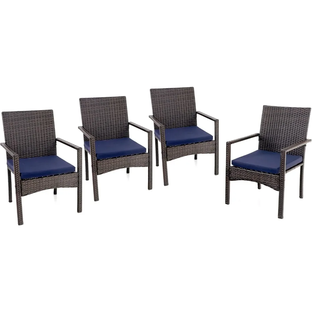 

4 Pieces Patio Cushioned Rattan Chairs, Outdoor Modern PE Wicker Dining Armchair with Removable Cushions for Deck, Yard, Porch