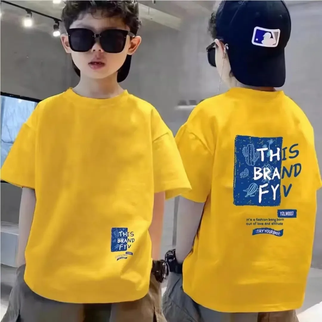 Summer Kids Clothes Streetwear Print Letter T Shirt Short Sleeve Tops Tees Boys Clothes 100%Cotton O-Neck T Shirts Children