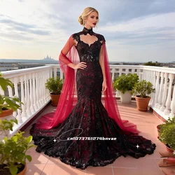Burgundy And Black Gothic Wedding Dress With Wrap Off The Shoulder Lace Trumpet Bridal Gown Chapel Train Customized Vestido