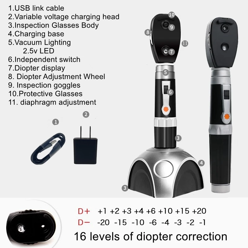 

Fiber Optic Inspection GlassesProfessional Ophthalmic ExaminationEndoscopeMedical LED Handheld Pigeon Funduscope