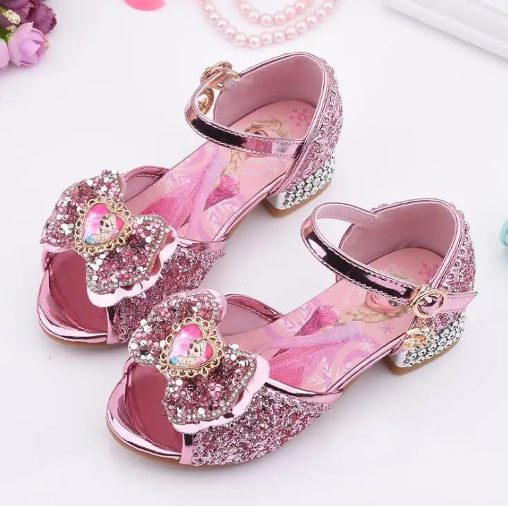 Disney Girls Sandals Frozen 2 Elsa Princess Shoes Little Girls Crystal Shoes Children High Heels Catwalk Show Shoes