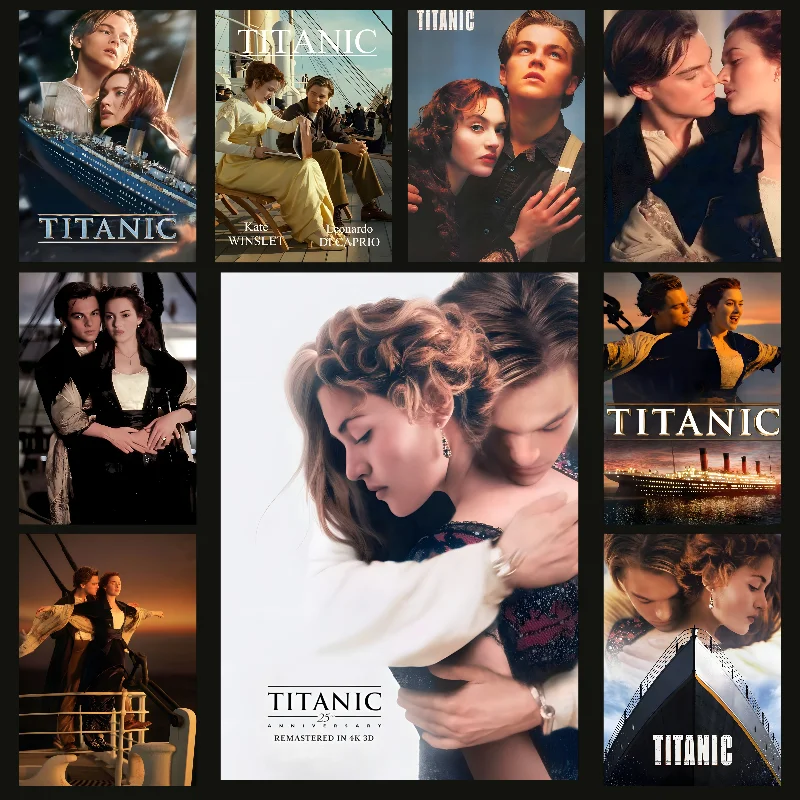 Film T-Titanic Jack und Rose Poster Selbstklebende Kunst Wasserdichter Papieraufkleber Kaffeehaus Bar Zimmer Wanddekoration