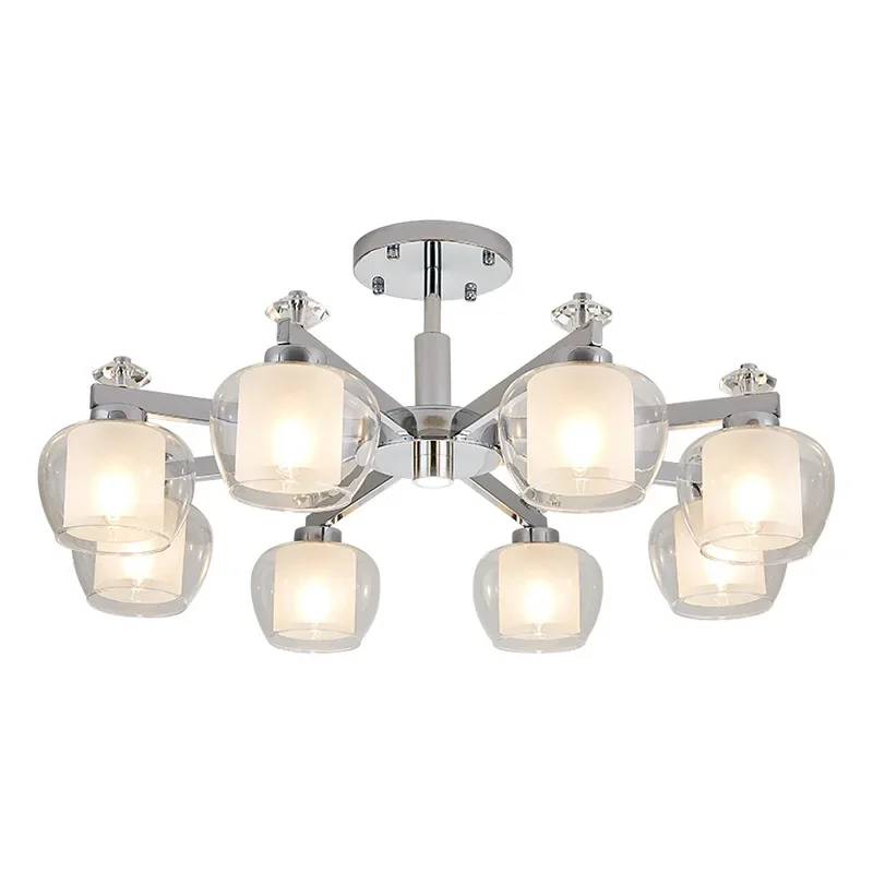 Modern LED Silvery Electroplating Ceiling Chandeliers Glass Pendent Lights Living Room Bedroom Hotel Restaurant E27 Hanging Lamp