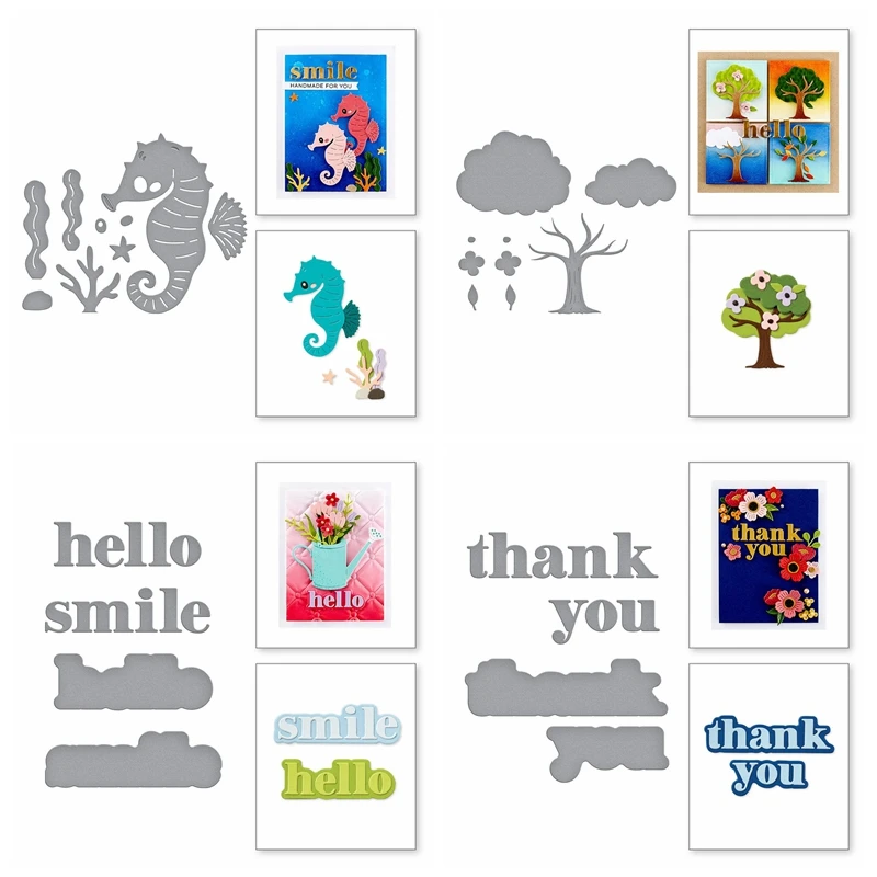 Smile Hello Thank You Seahorse Tree Metal Cutting Dies DIY Card Album Making Scrapbooking Crafts Stencil New 2024