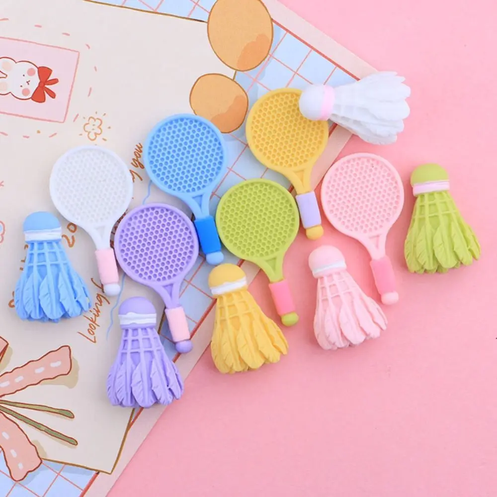 20pcs Badminton Racket Resin Slime Charms Cream Gel Flatback Phone Case Decor Hair Clip Colorful for Croc Shoes Accessories