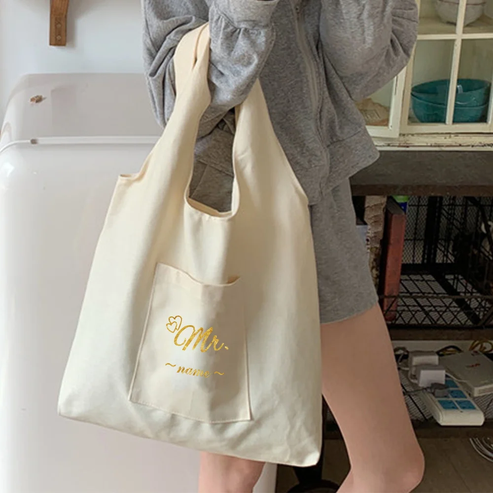 

Customized Name Single Shoulder Canvas Bag High-quality Work Commuting Pack Multifunctional Storage Bags Foldable Shopping Bags
