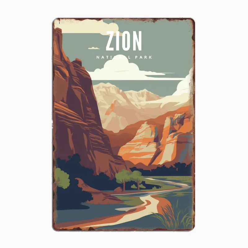 Zion National Park Landscape Travel Scenic Spot Retro Poster Metal Sign Garage Room Wall Decor Custom Tin Home Decor