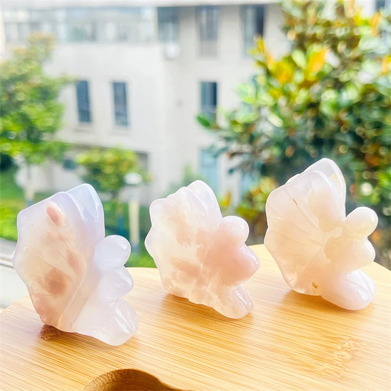 4.5cm Natural Flower Agate Butterfly Fairy Hand Carved Selenitum Animal Figurine Energy Crafts Home Decoration As Gift 1pcs