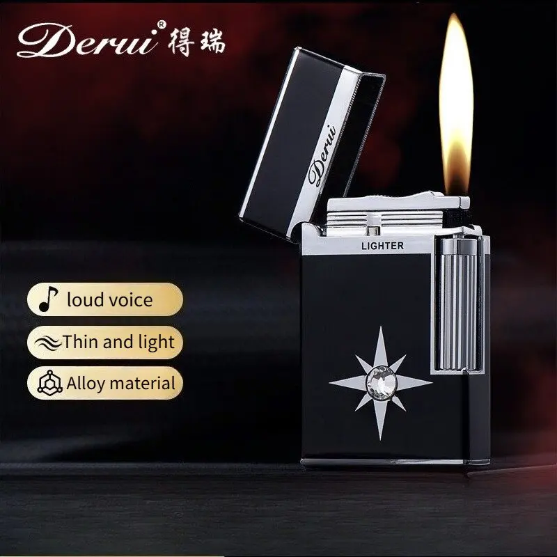 Derui Classic Loud Lighter Metal Inflatable Open Flame Side Slip Ignition Cigarette Lighter Smoking Accessories High-end Men's G