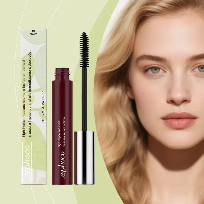 Máscara de pestañas alargadora y rizadora, color marrón, voluminizadora, resistente al agua, cepillo en espiral para pestañas, para deportes y actividades al aire libre
