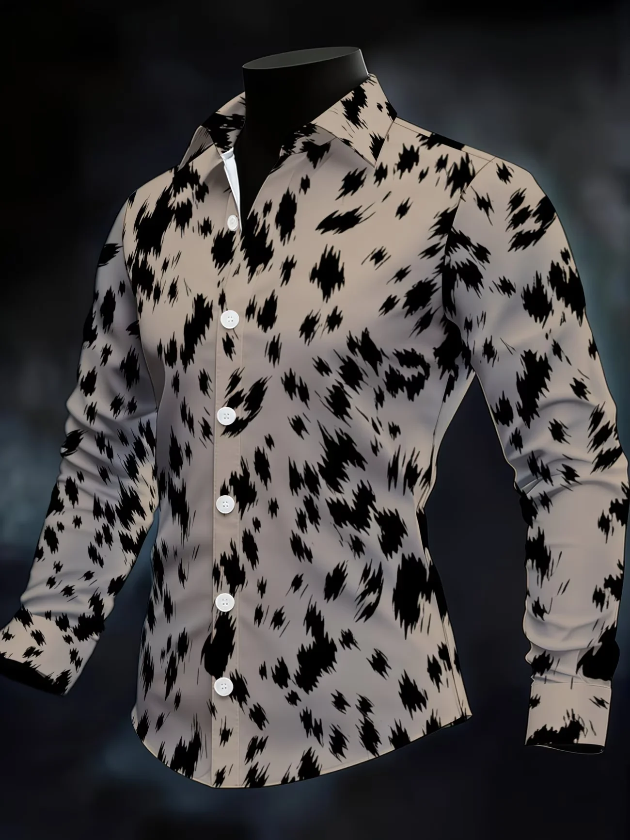 New Palace Style Golden Curly Grass Pattern Men's Long Sleeve Shirt Light Luxury Retro Printed Shirt Casual Top