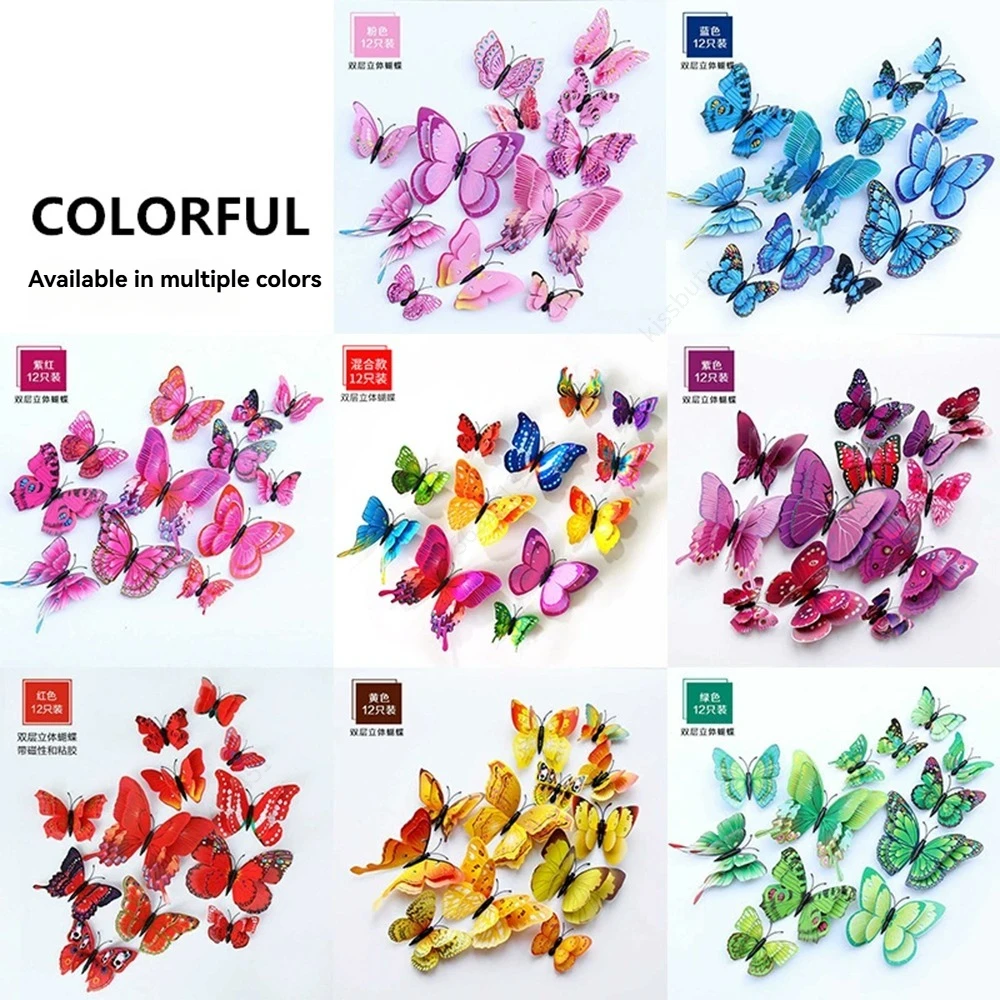3D Schmetterling Wandaufkleber Deko Schmetterlinge für Hochzeitsdekoration Magnet Kühlschrank Aufkleber Dekoration PVC Farbaufkleber