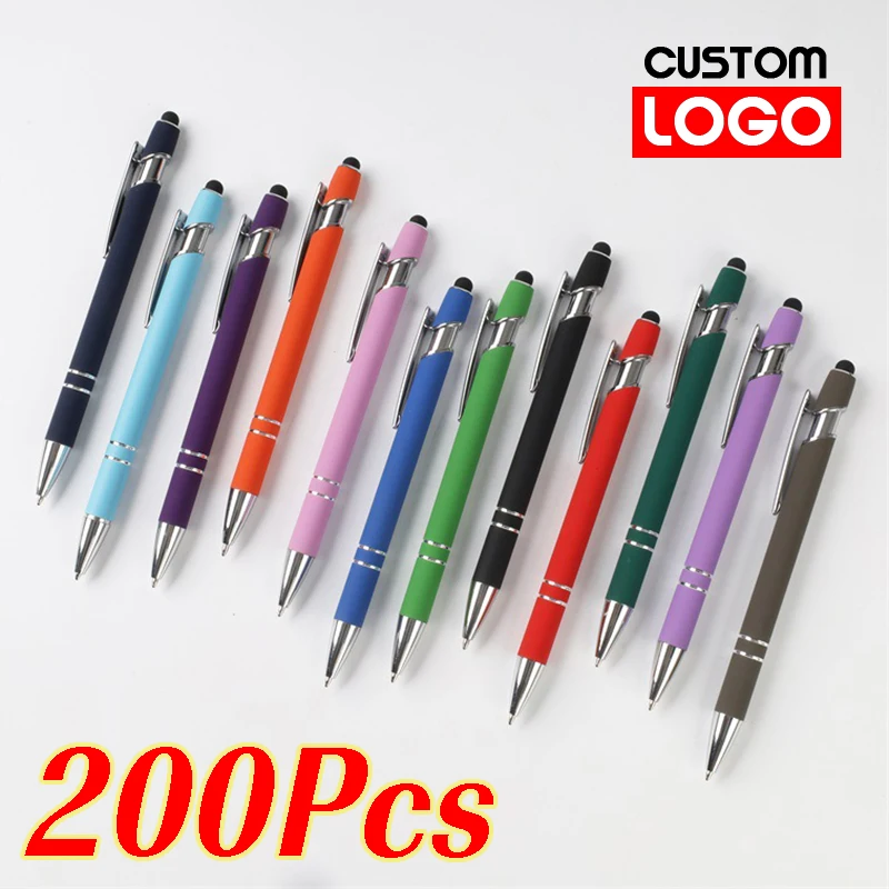 200Pcs Light Metal Ballpoint Pen Free Custom Logo Universal Touch Screen Pen Gifts Writing Stationery Private Customization Pen