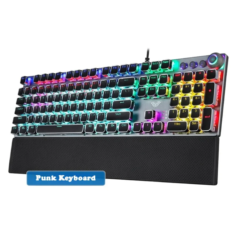 

AULA F2088 Punk Mechanical Keyboard Green Axis Black Steampunk Retro Gaming Esports Wired Office 104 Keys Programmer Ergonomic