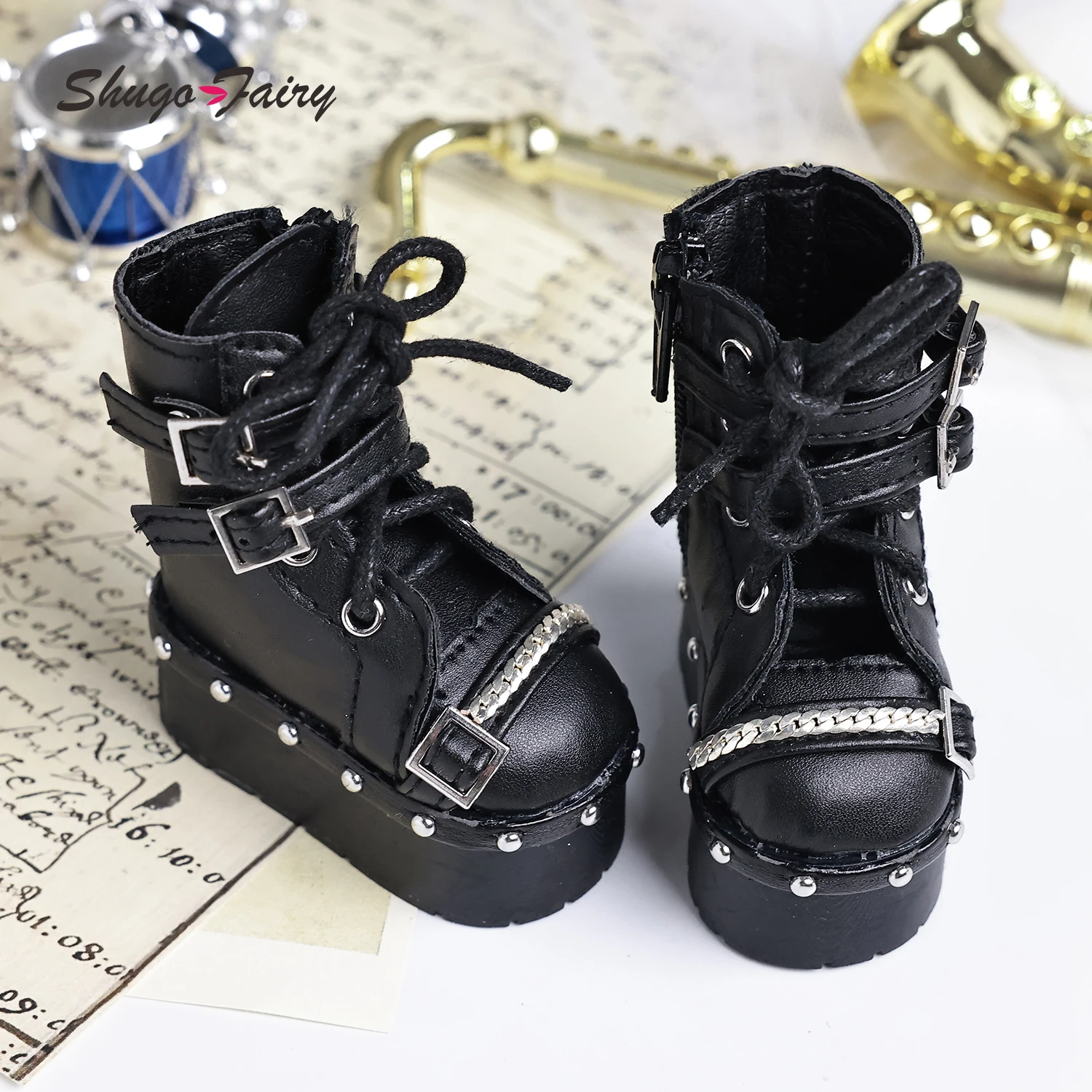 Bjd Shoes 1/4 Platform Studded Leather Boots Fits Shizhi Feet High Quality Doll Shoes (WX4-313) Shuga Fairy Accessories