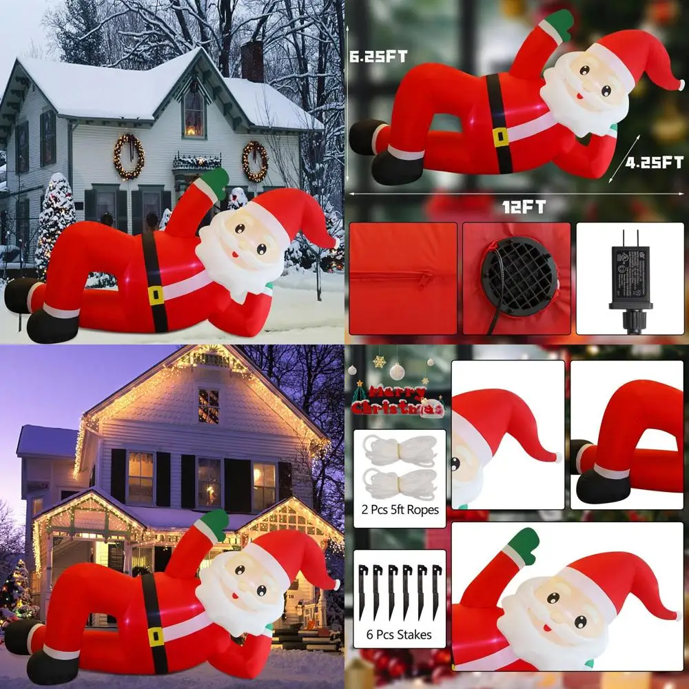 

12-Foot Lighted Inflatable Santa Claus for Christmas Outdoor Lawn Decoration