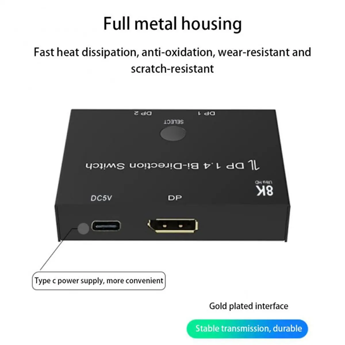 8K Switcher DP2.0 Bidirectional 2-Input 1-Output DisplayPort Splitter 4K@240Hz Extended 1-to-2