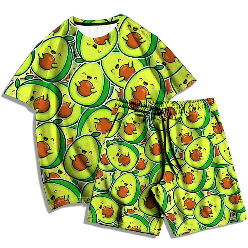 Ensemble de survêtement imprimé 3D Tropical Plant pour hommes, t-shirt et short respirants, streetwear court, vêtements trempés, 2 pièces