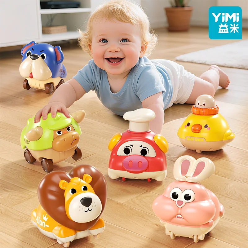 6팩 프레스 앤 고 자동차 장난감 (유아용 1-3세), 아기 푸시 앤 고 동물 자동차 (12-18개월), 유아 놀이 경주 차량 세트