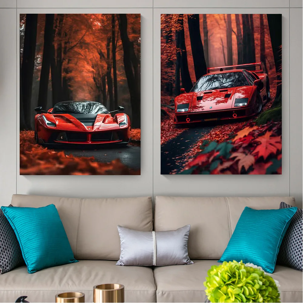 Vintage Supercar Car Wall Art Poster And Prints Car Driving At The Foot Of Mount Fuji Canvas Painting For Living Room Home Decor