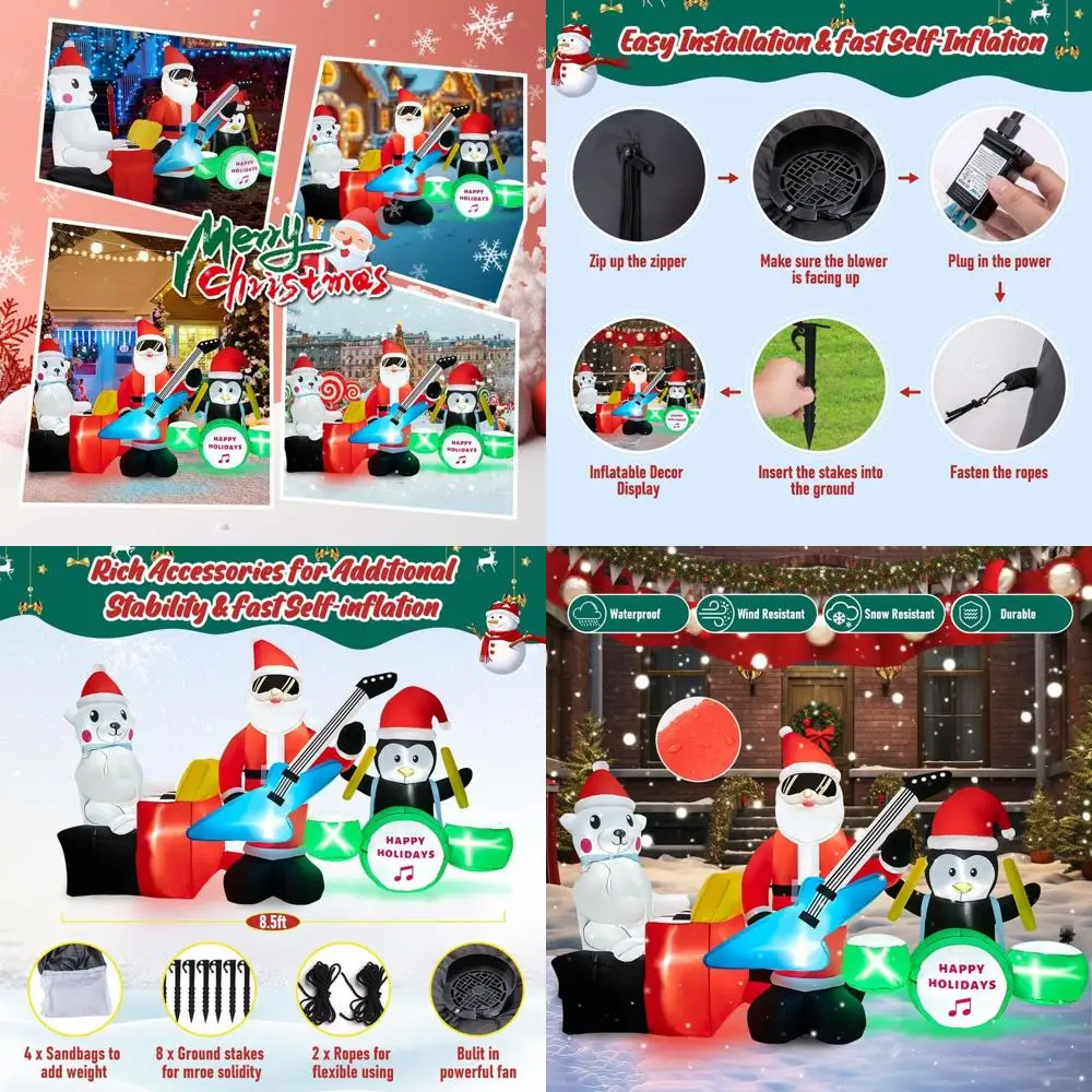 

8.5FT Tall Christmas Outdoor Inflatable: Santa, Penguin & Polar Bear with LED Lights