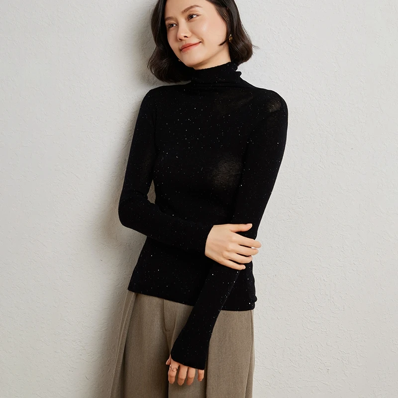 

Водолазка из 100% мериносовой шерсти, пуловер, свитер, осень-зима, женский трикотаж с длинными рукавами, элегантная модная одежда, топы