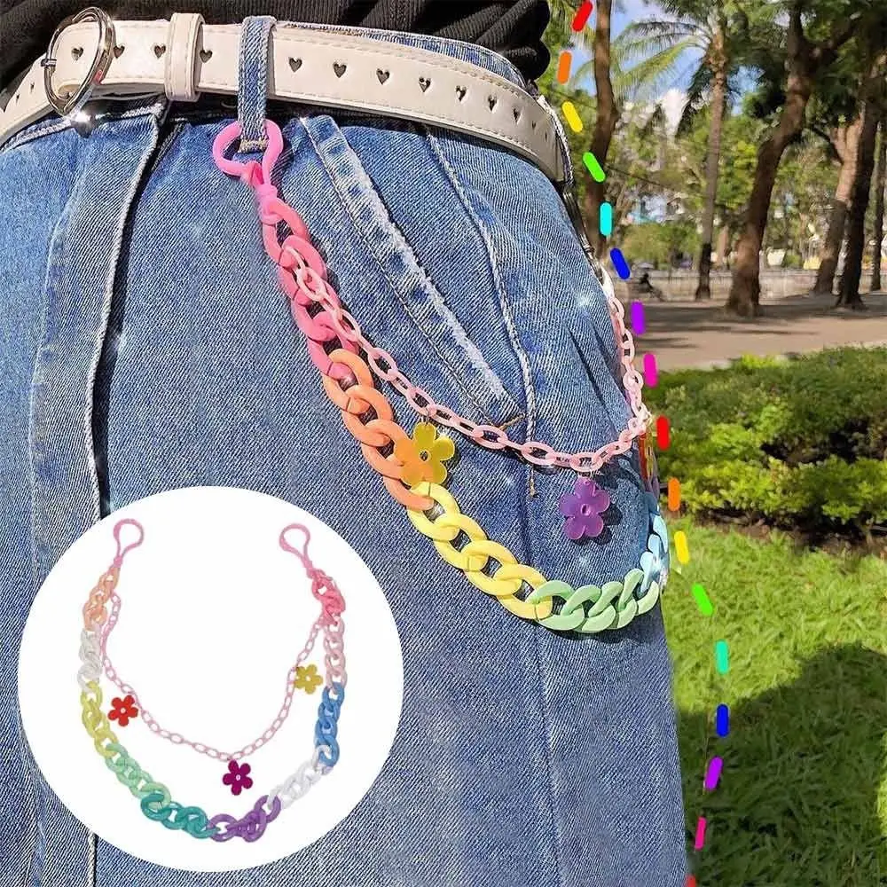Модная подвеска в стиле панк-рок, цепочка для брюк, большое кольцо, хип-хоп, поясная цепочка для ключей Y2K, радужная смоляная цепочка для брюк, поясные цепочки для мужчин и женщин