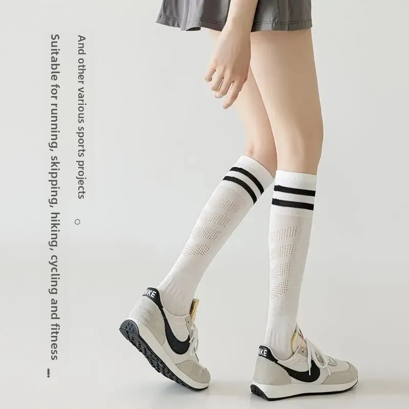 

Calf Socks Pressure Striped Sweat Absorbing Breathable Solid Color Anti Slip Leggings Long Tube Socks Comfortable