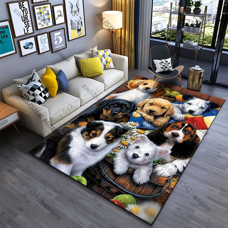 Cute puppies and cheerful setting carpet Yoga living room room decor children's crawling mat doormat area rug games mat