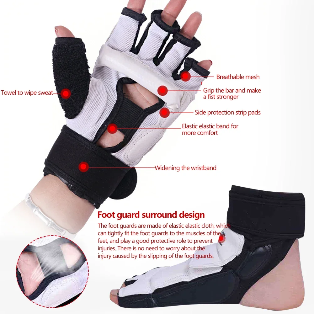 1Set Taekwondo Leather Foot Gloves Sparring Karate Ankle Protector Boxing Martial Arts Sock Training Sports Protective Gear