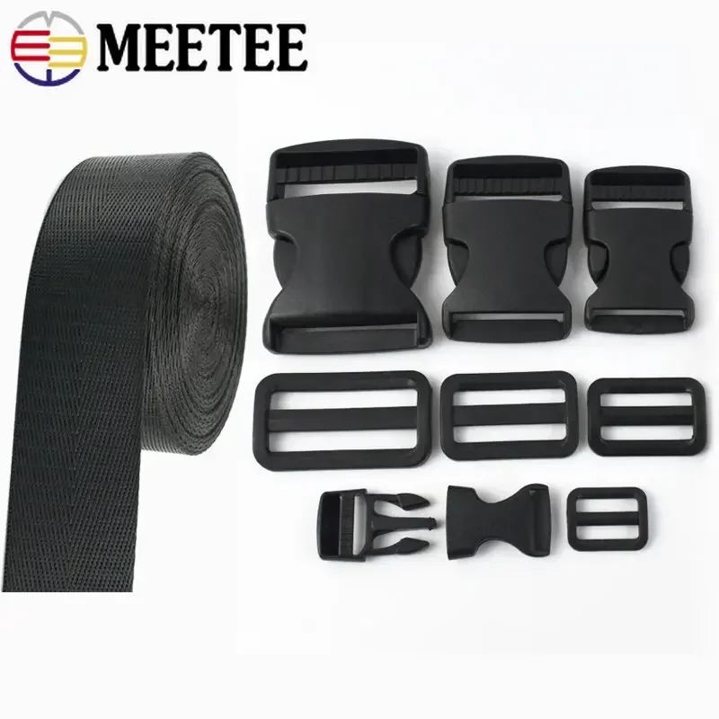 2/5Set 25-50mm Nylon Webbing Tape+Plastic Side Release Buckle+Tri Glide Slider Clasp Bag Strap Ribbon Buckles DIY Accessories