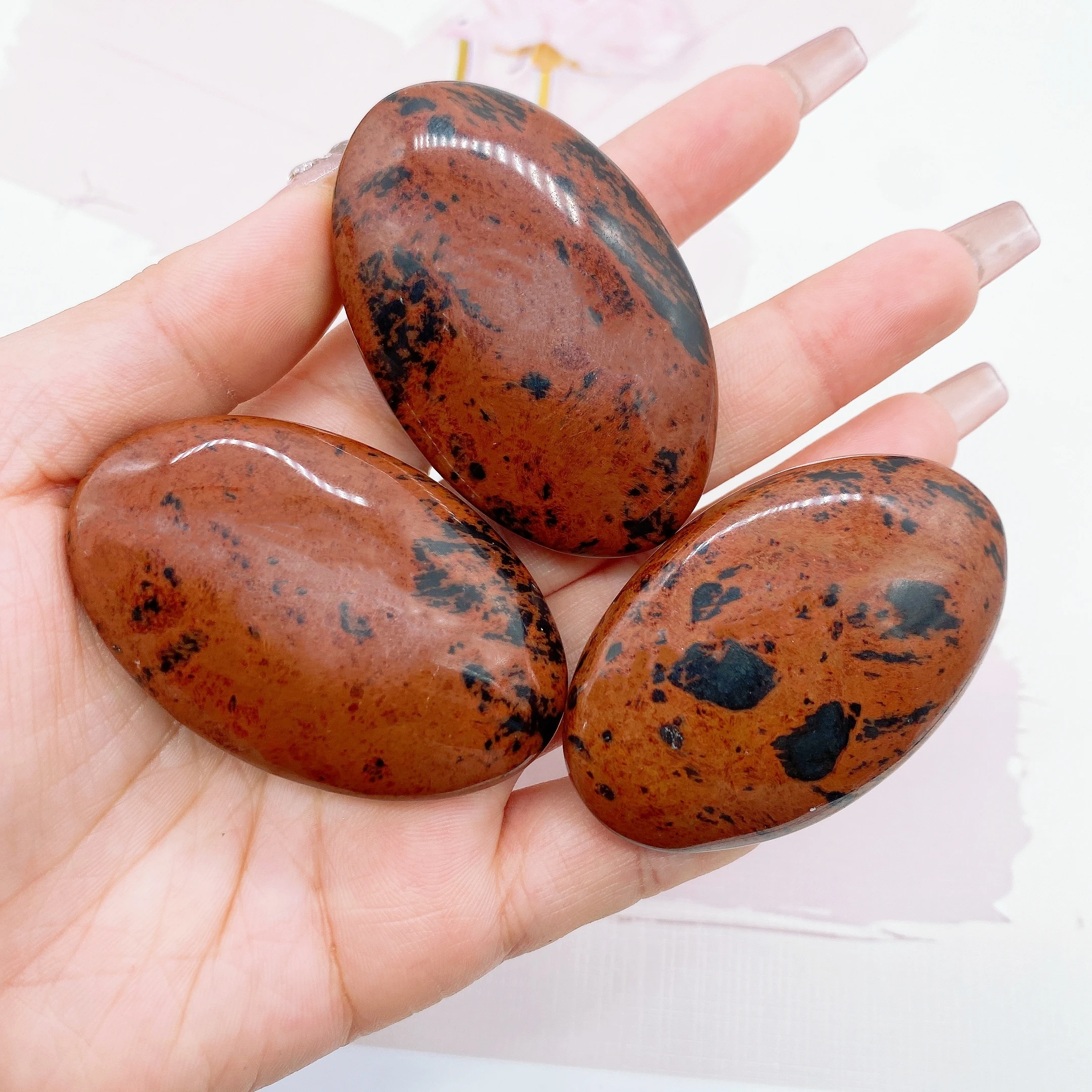 Natural Red Obsidian Stone Hot Compress Massage Palm Crystal ore Energy Reiki Healing Forgetting Worries Home Garden Decoration