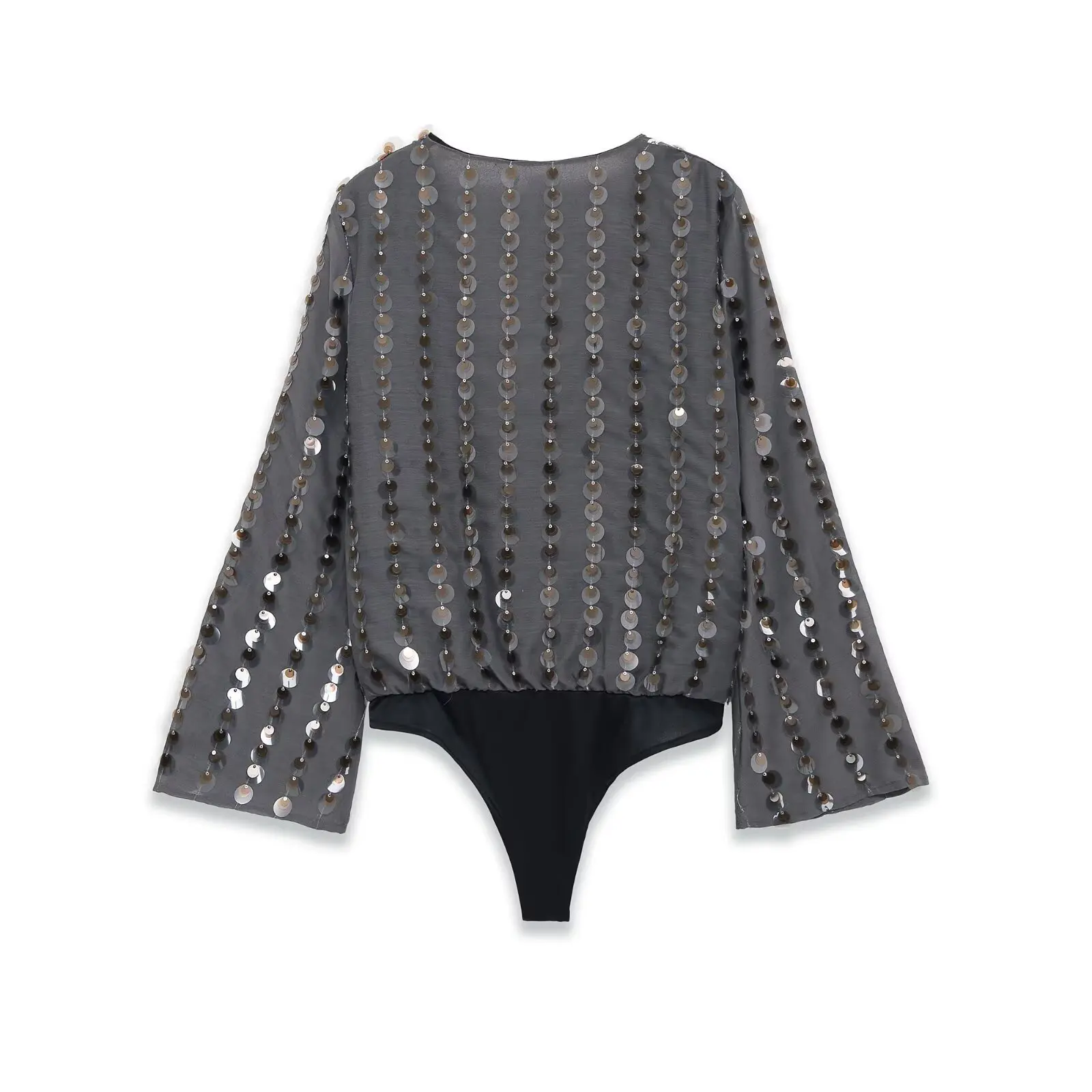 Jenny&Dave Franse mode decoratieve jumpsuit met pailletten, sexy elegante bodysuits met V-hals, trui, tops, dameskleding