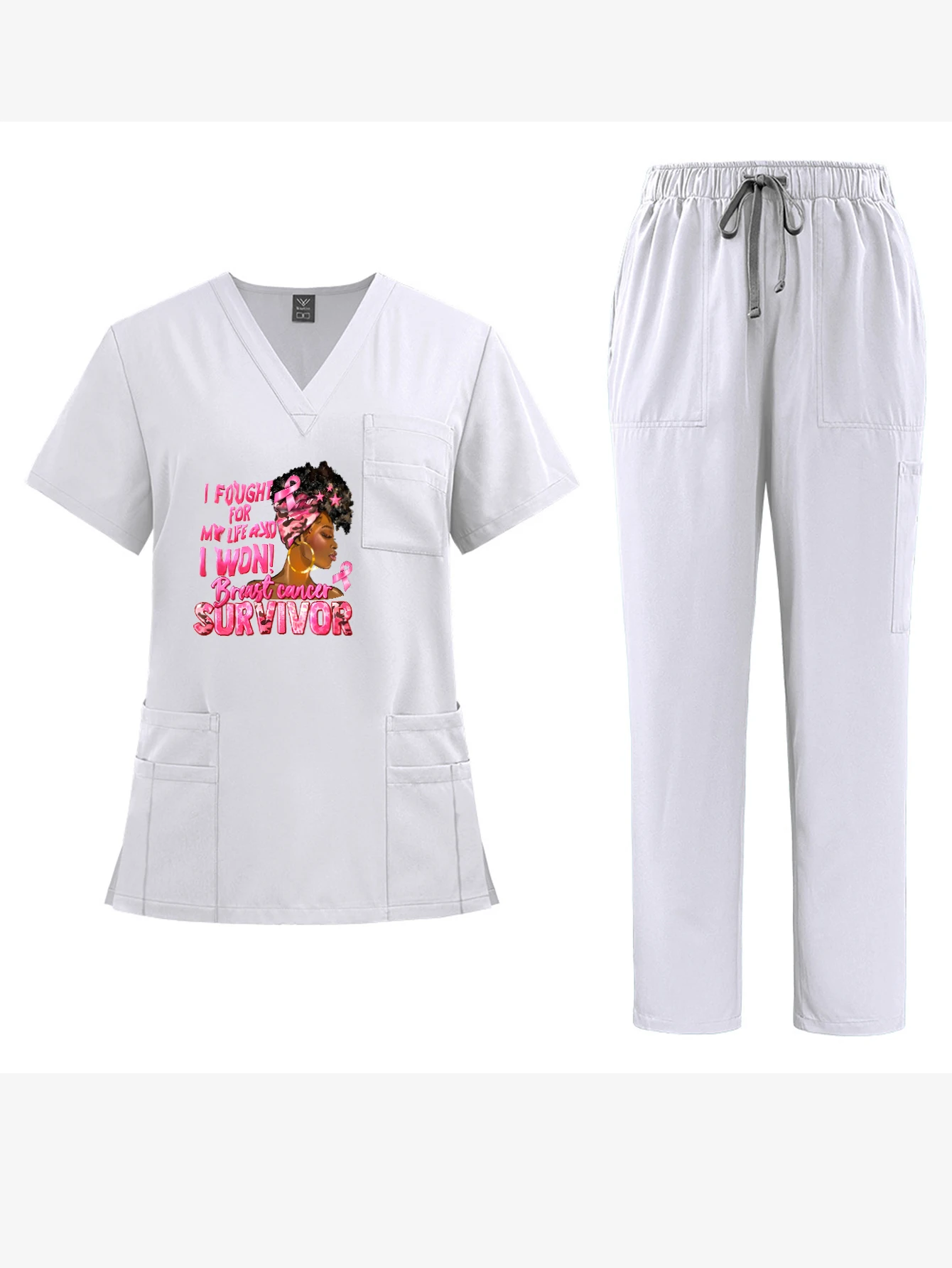 Exclusive Print Unisex V-Neck Short-Sleeve Nurse Workwear Medical Set Wrinkle-Resistant Washable Disinfection-Resistant Overalls