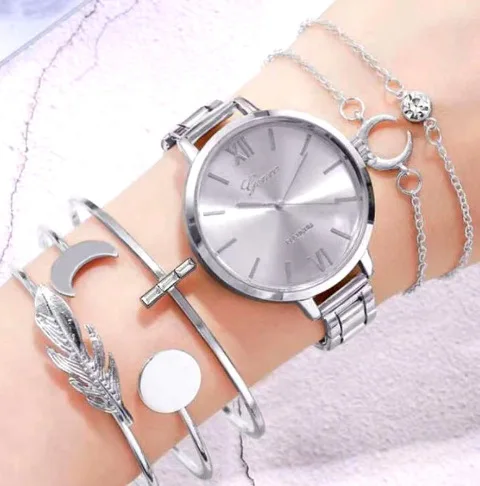 Women's Fashion  Quartz Watch with Thin Mesh Band and Bangle Set, 3pcs Set, Creative Exquisite Elegant Casual,Women's wristwatch