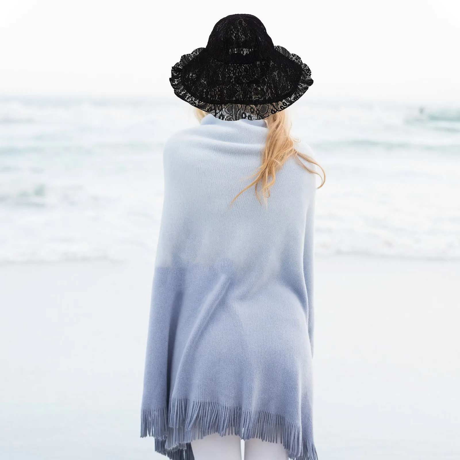 

Women Black Lace Bucket Hat Wide Brim Foldable Sunshade Cap Outdoor Travel Tea Party Wedding Beach Summer Hat Sun Protection Cap