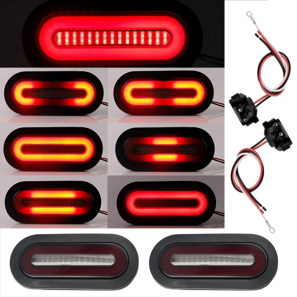

2pcs Cargo Carrier 6 in Red Oval 114 LED Tail Lights With Wire Harness Trailer Boat Halo Brake Running Turn Signal Tail Lights