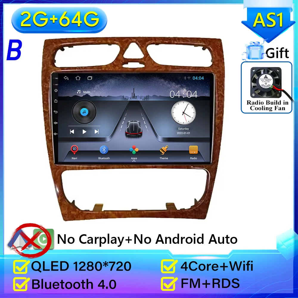 Autoradio Carplay Voor Mercedes Benz C-Klasse W203 C200 C320 C350 CLK W209 2002-2005 navigatie GPS Android Auto 5G Wifi Geen 2din