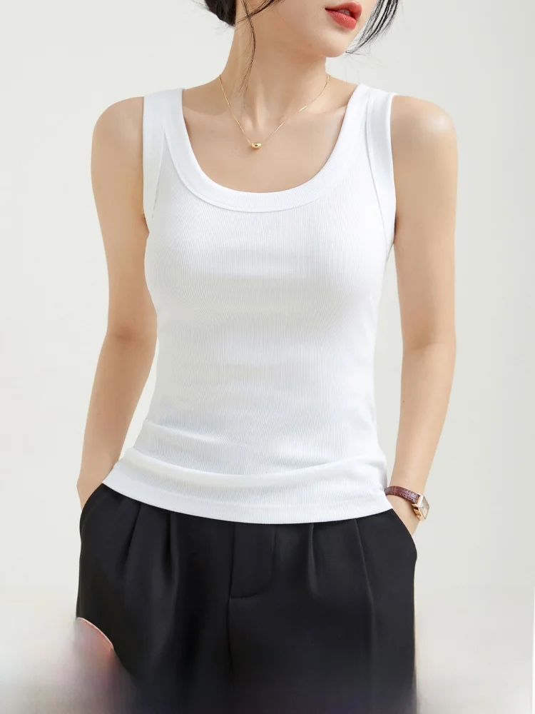 White Strap Vest Women Summer New Inner Wear Outer Wear Wide oulder Cover Side Breast Ribbed Versatile Base Top