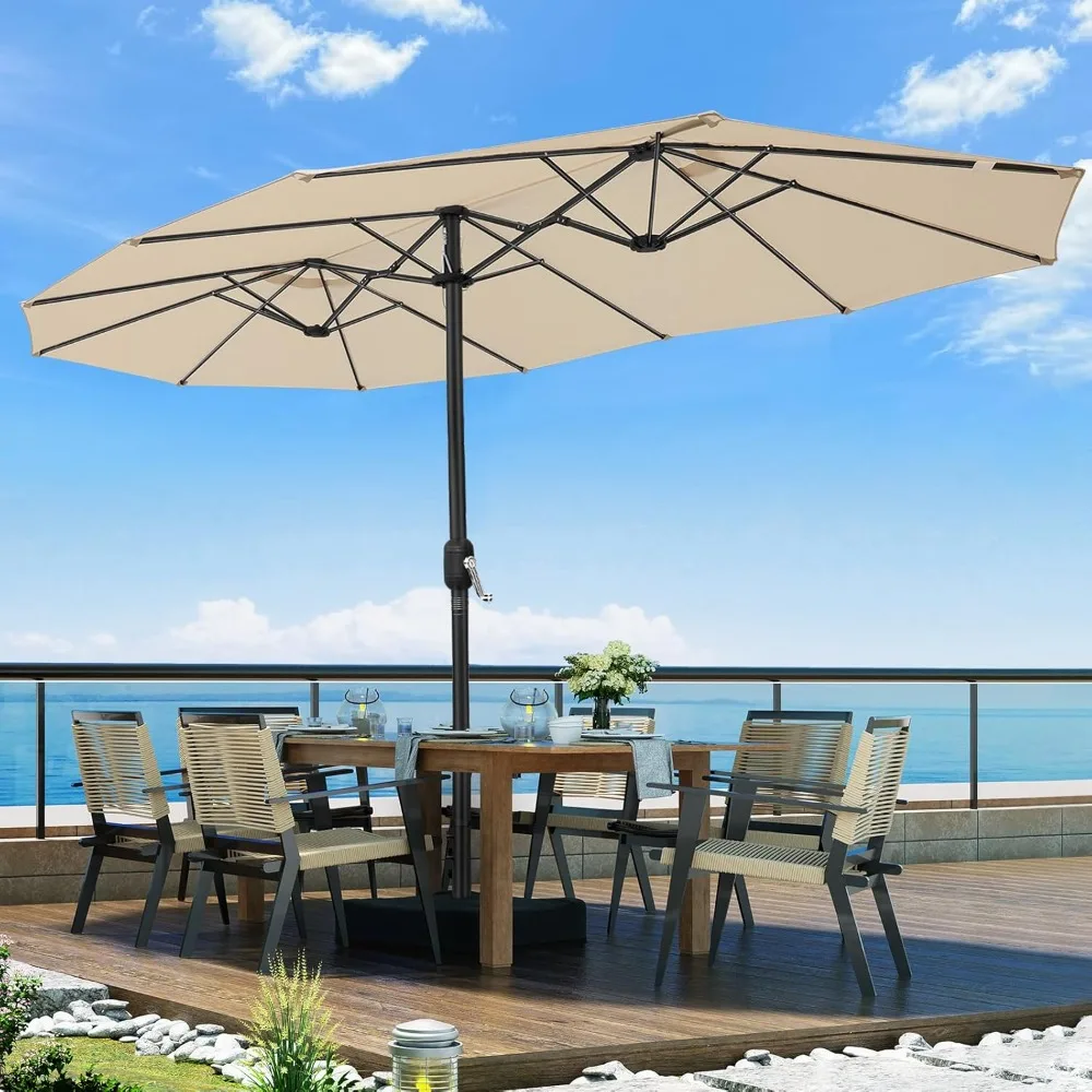 

XMSJ 15ft Large Outdoor Patio Umbrella With Base Included, Double-Sided Rectangle Market Table Umbrella With Crank, 12 Sturdy Ri