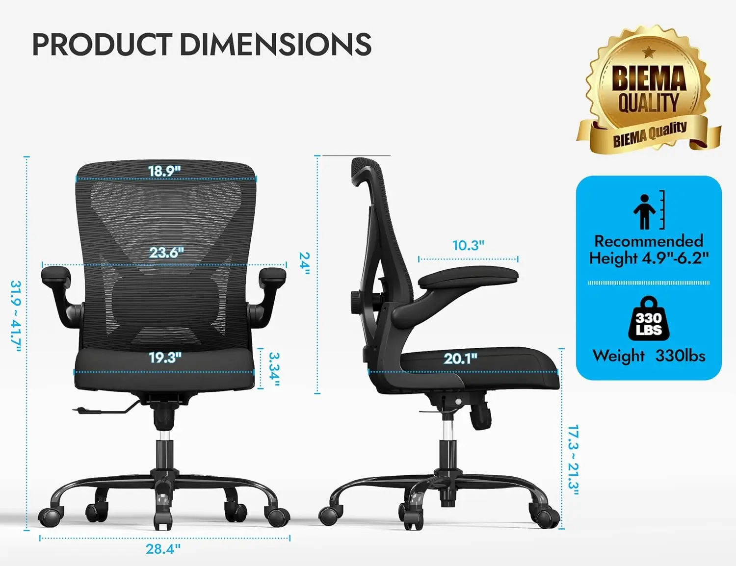 Ergonomic Office Chair with Adjustable Lumbar Support - Mesh Computer Desk Chair for Home Office and Gaming