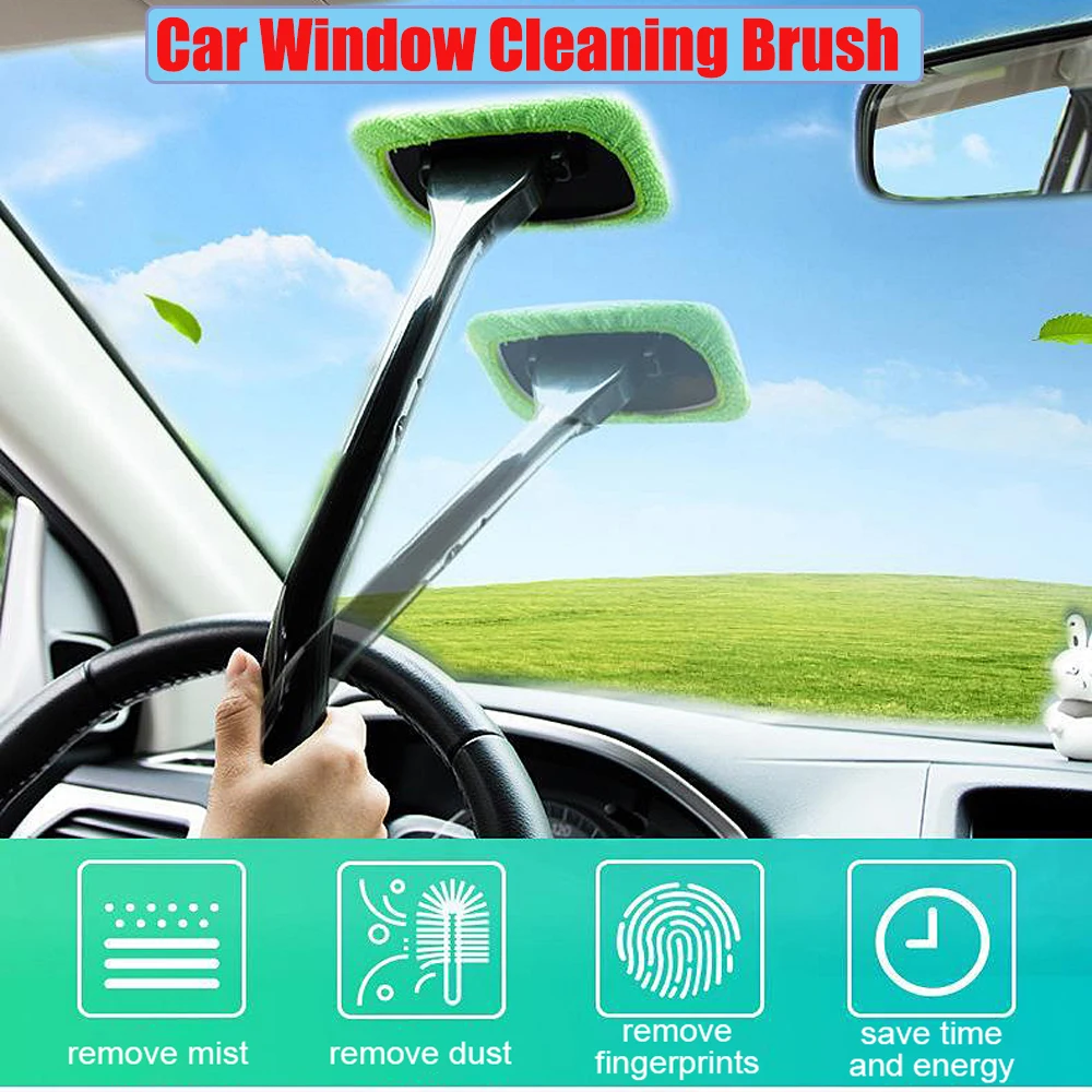 Auto Windshield Cleaning Brush Long Handle Car Window Windshield Cleaner Wash Tool Microfiber Glass Wiper Defogging Wiping Brush