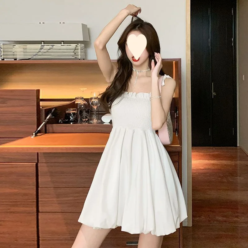 INS Summer Fashion Donna Sexy con spalle scoperte Canotta in maglia Mini abito Camis Abiti corti Camicia Silm Coquette Abiti casual Y2k