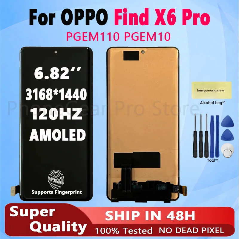 6.82'' 120Hz Orig AMOLED For Oppo Find X6 Pro LCD PGEM110 PGEM10 Phone Display Touch Screen Repair Replacement Spare Part