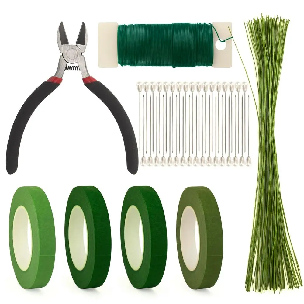 

Floral Arrangement Kit with Green Tape, Wire, and Tools for Bouquets and Wreath Making