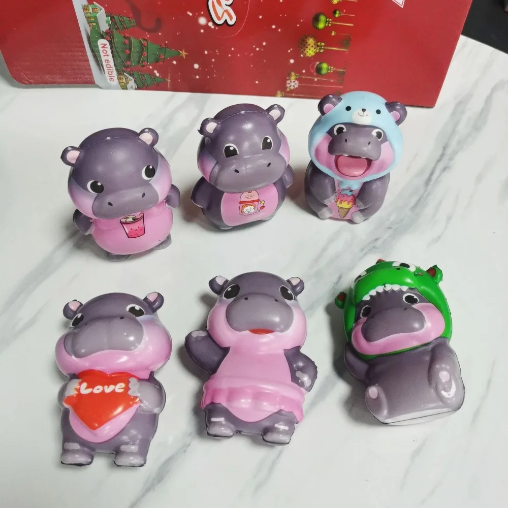 Cute Cartoon PU Hippo Squeeze Toys Ornaments Hippopotamus Decompression Toys Stress Relief Rebund Christmas Gifts Kids Adults